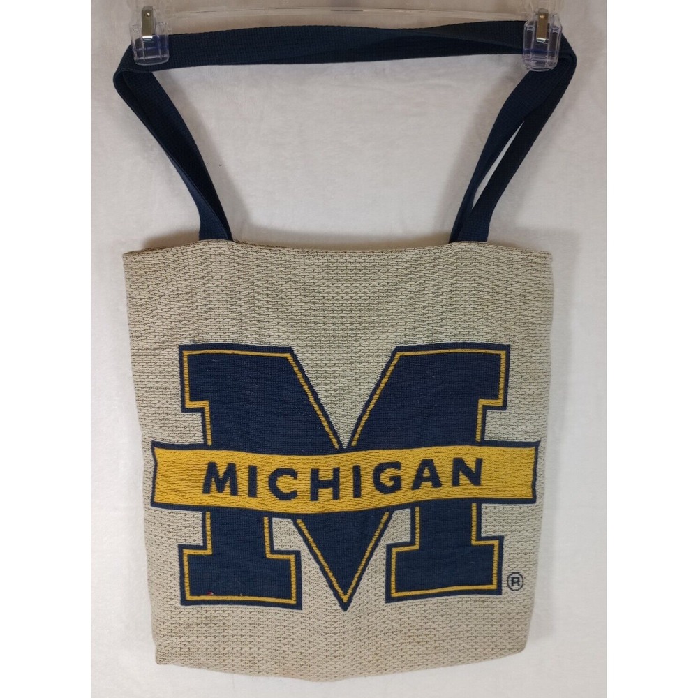 University of Michigan Wolverines Woven Tapestry Tote Bag Block M Navy Maize